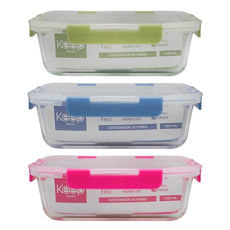 KEEP - HERMETICO RECTANGULAR 1520ML GLASS KEEP  FUCSIA
