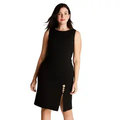 LORENZO DI PONTTI - Vestido Midi Negro Sin Manga Cuello Redondo