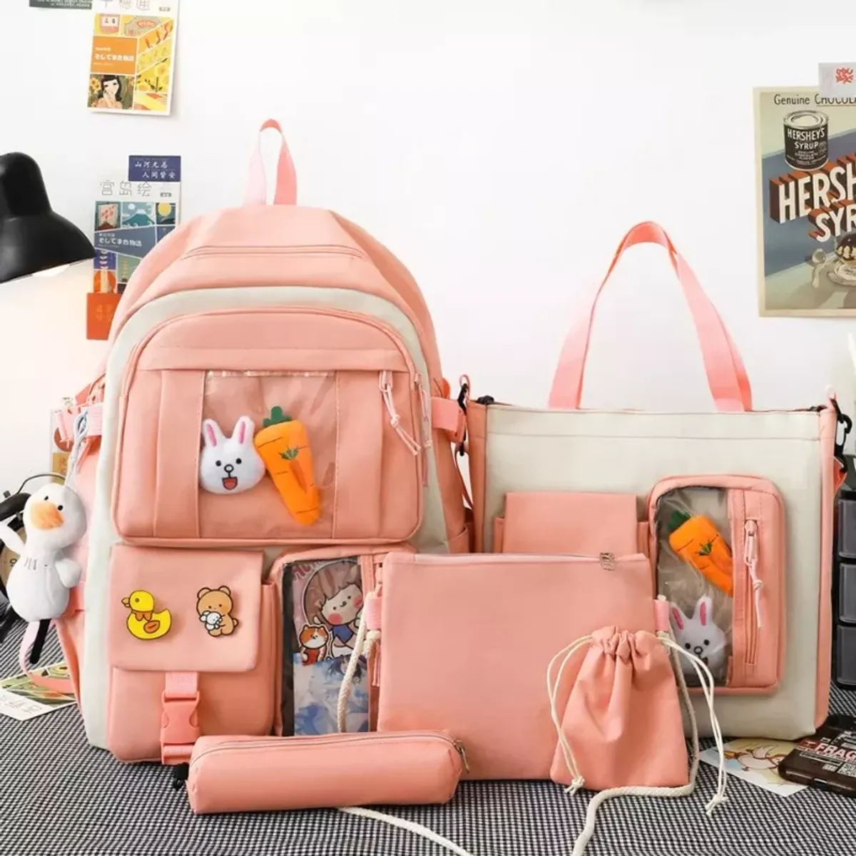 GENERICO - Mochila Escolar Infantil + Accesorios Set 5 Piezas Colegio