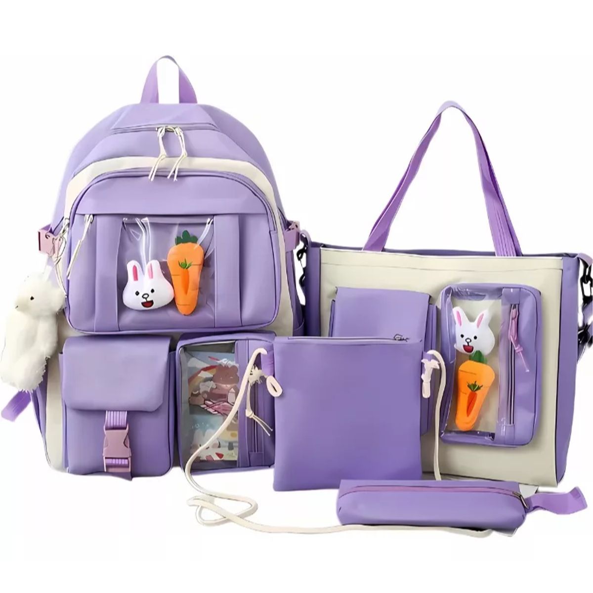 GENERICO - Mochila Escolar Infantil + Accesorios Set 5 Piezas Colegio