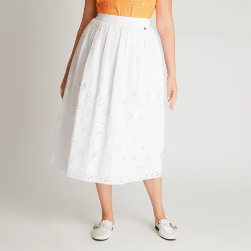 CURVI - Falda Midi Blanca Broderie
