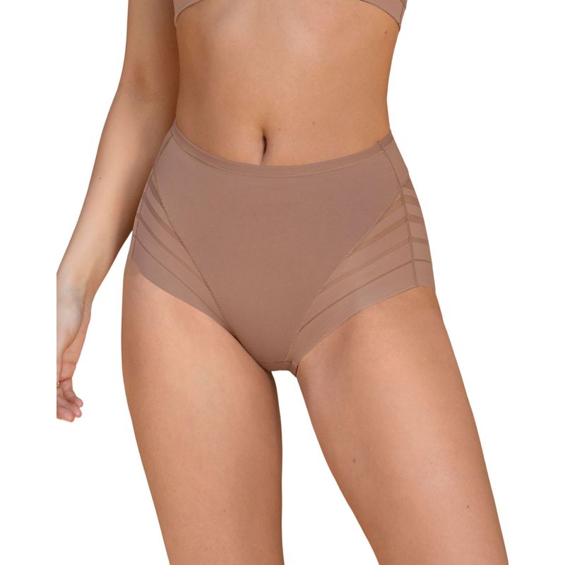 LEONISA - Calzón faja clásico con control moderado de abdomen y bandas en tul 012903 Cafe