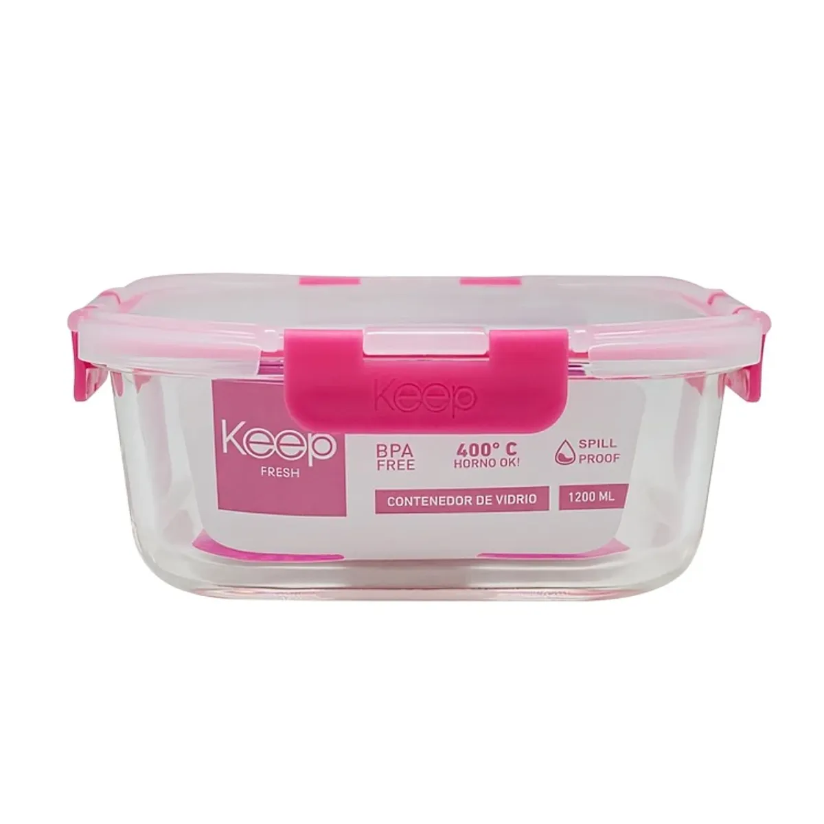 KEEP - HERMETICO CUADRADO 1200ML GLASS KEEP FUCSIA