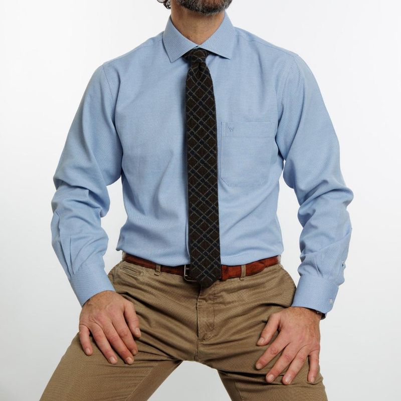 VANDINE - Camisa  Etiqueta Roja Textura Dobby Azul I24-12 - Azul