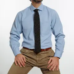 VANDINE - Camisa Etiqueta Roja Textura Dobby Azul I24-12 - Azul