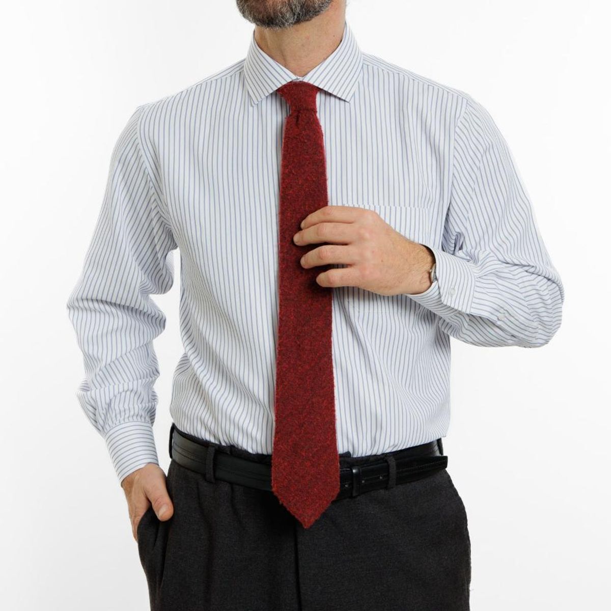 VANDINE - Camisa  Etiqueta Roja Texturada con líneas azules I24-12 - Azul