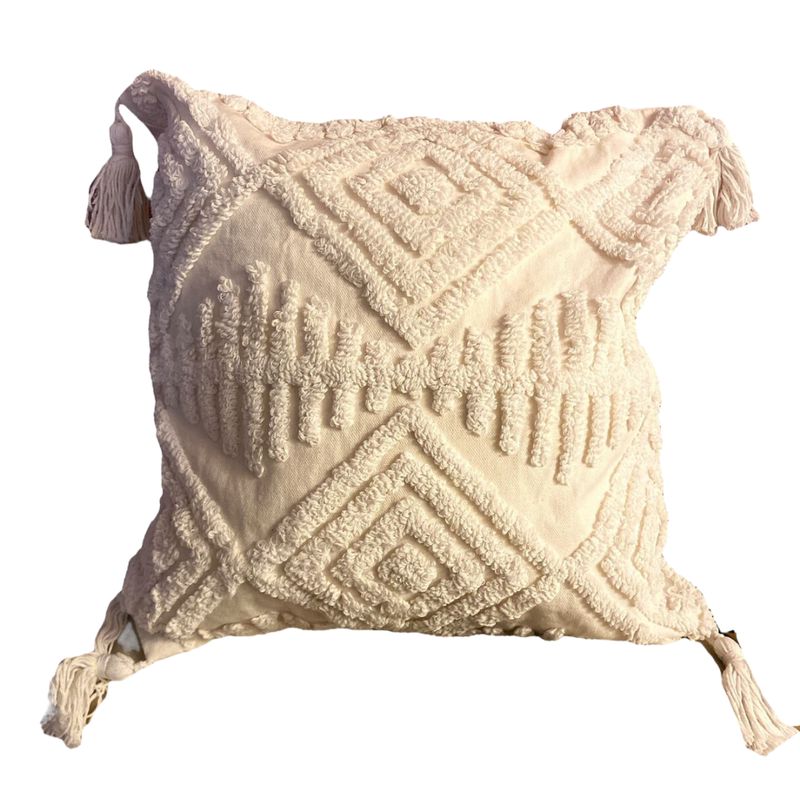 GENERICO - Funda de cojín cuadrada modelo Blanca con borlas blancas
