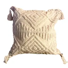 GENERICO - Funda de cojín cuadrada modelo Blanca con borlas blancas