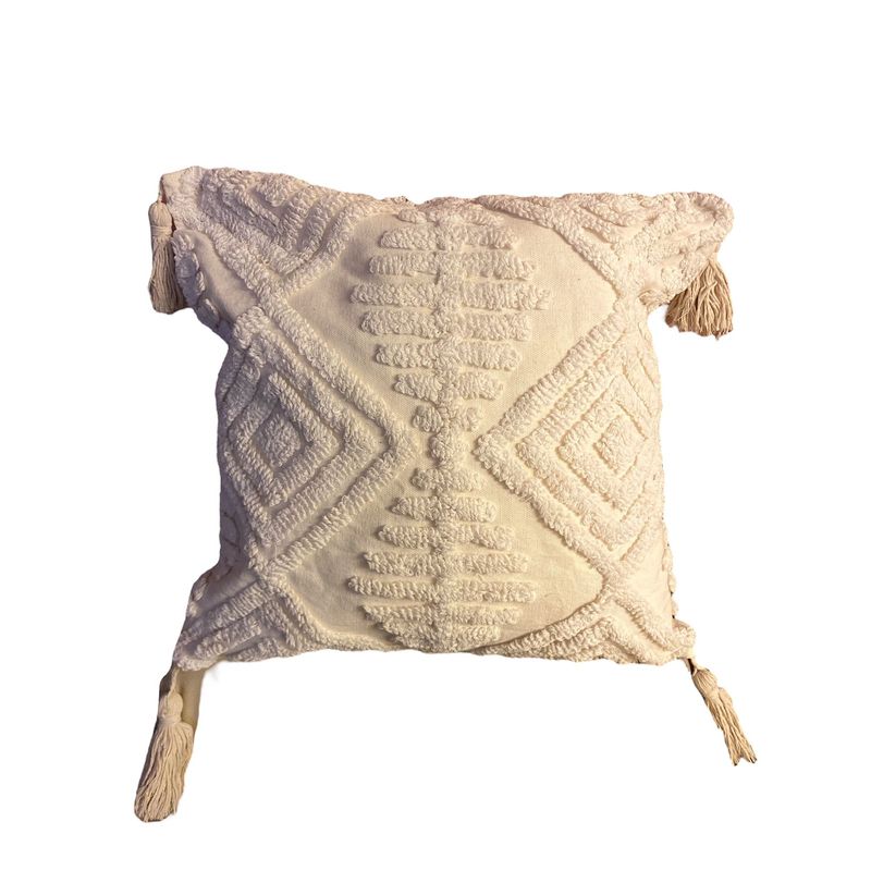 GENERICO - Funda de cojín cuadrada modelo Blanca con borlas beige
