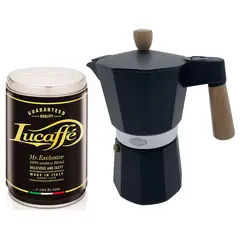LUCAFFE - Cafetera Italiana 6 Tazas + Café Mr Exclusive 250 Gr