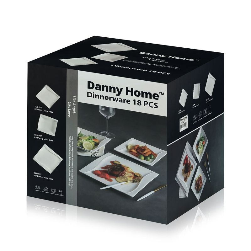 DANNY HOME - Set de Vajilla Cuadrada Danny Home™ 18 Piezas de Porcelana