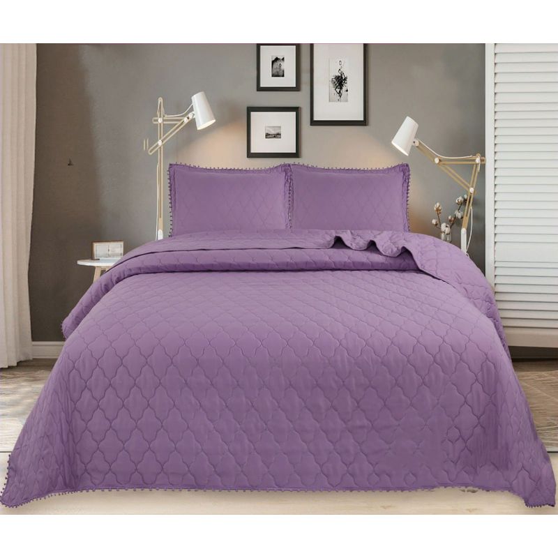 GENERICO - CUBRECAMA POMPON QUILT DE VERANO LILA KING TF