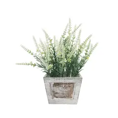 THE GREEN ELEMENT - Planta artificial Lavanda Blanca En Macetero De Madera 32 Cm