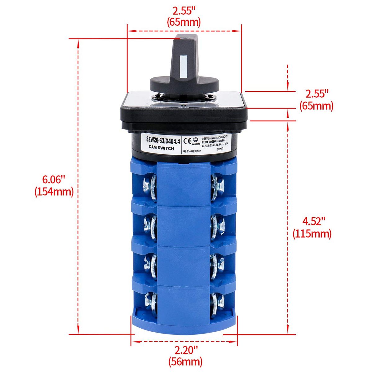 KUANGYE - Selector Pacco 3 Posiciones 125a Conmutador 4polo Tetrapolar