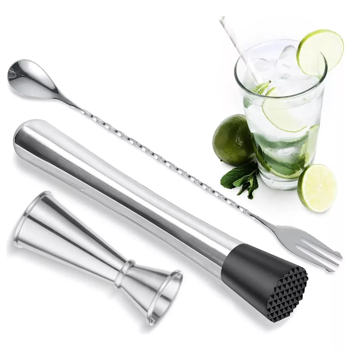 KUANGYE - Kit De Muddler De Acero Inoxidable Con Jigger Cuchara Bar