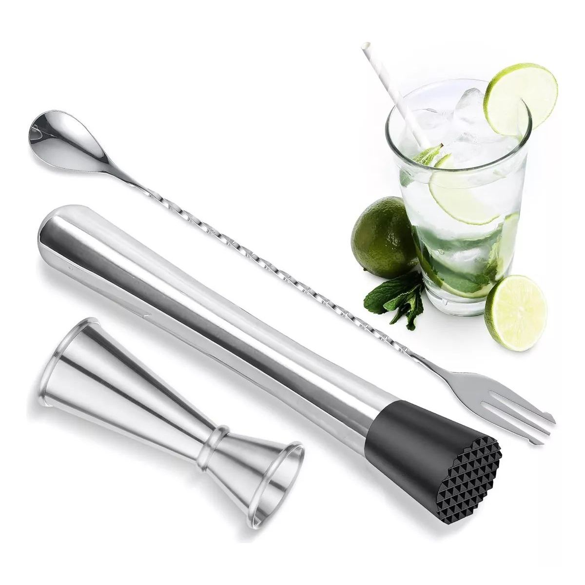 KUANGYE - Kit De Muddler De Acero Inoxidable Con Jigger Cuchara Bar