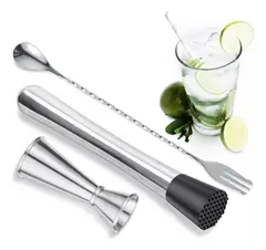 KUANGYE - Kit De Muddler De Acero Inoxidable Con Jigger Cuchara Bar
