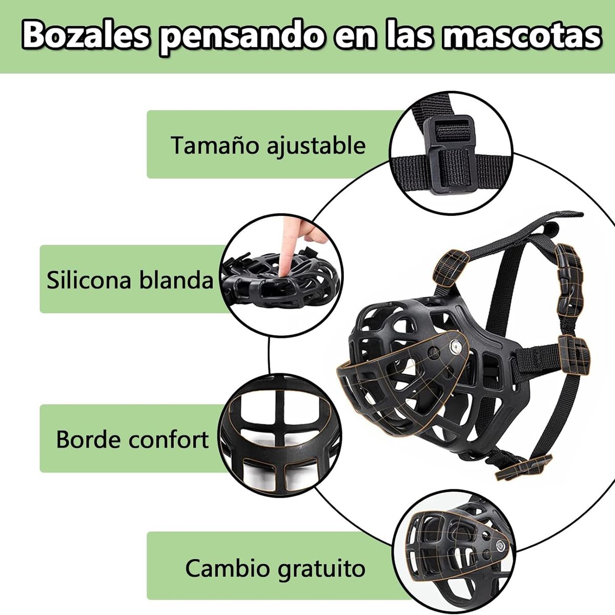 KUANGYE - Bozal Perros Mascotas Grandes Medianos Anti-morder Ajustable