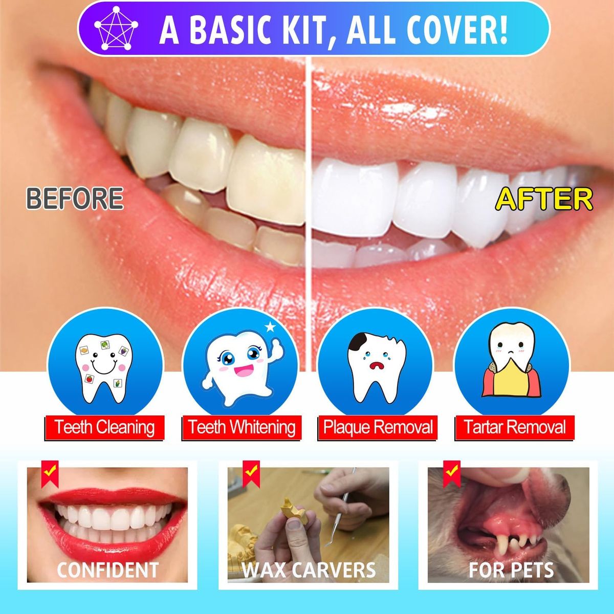 KUANGYE - Herramienta Limpieza Dental Portátil Acero Quita Sarro 6 pcs
