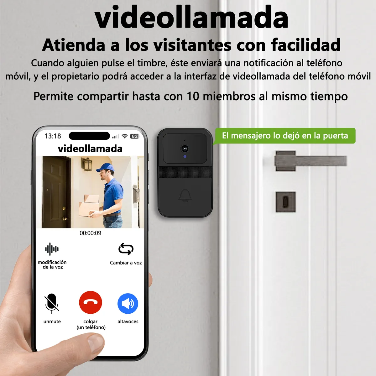 AIZO - AIZO Timbre Inteligente WiFi 1080P Visión Nocturna Negro