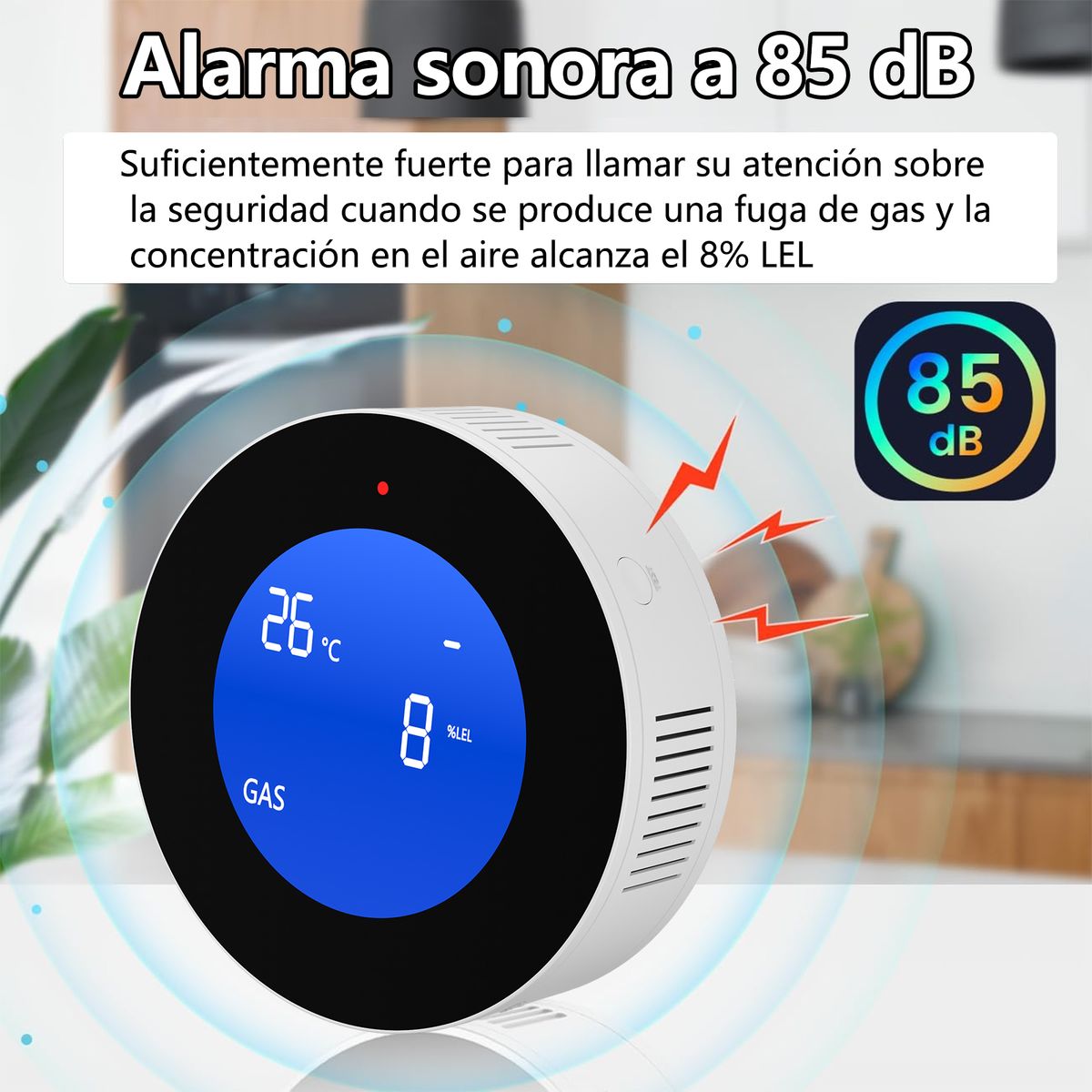 AIZO - Alarma Detector Gas Natural Autónomo Digital Wifi