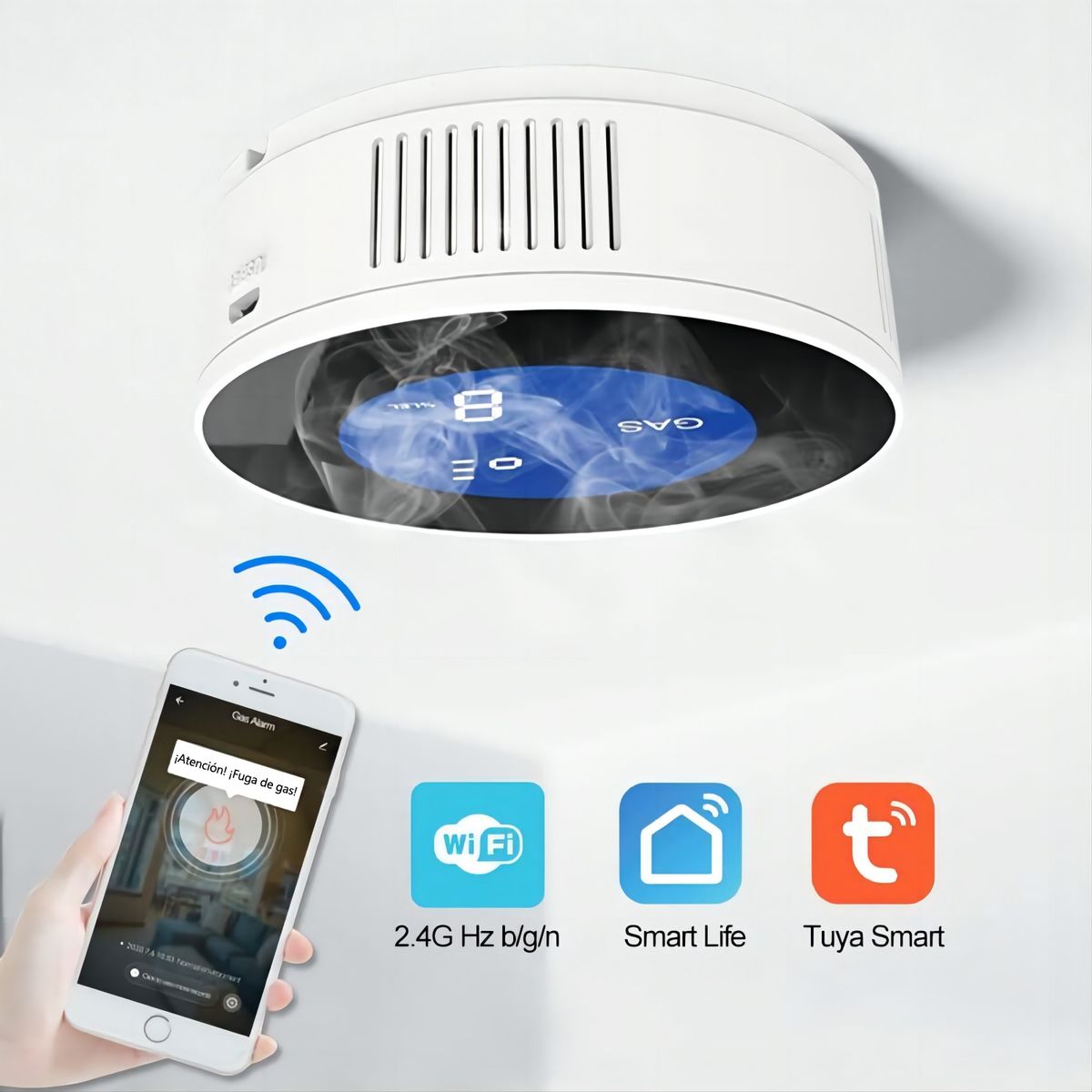 AIZO - Alarma Detector Gas Natural Autónomo Digital Wifi