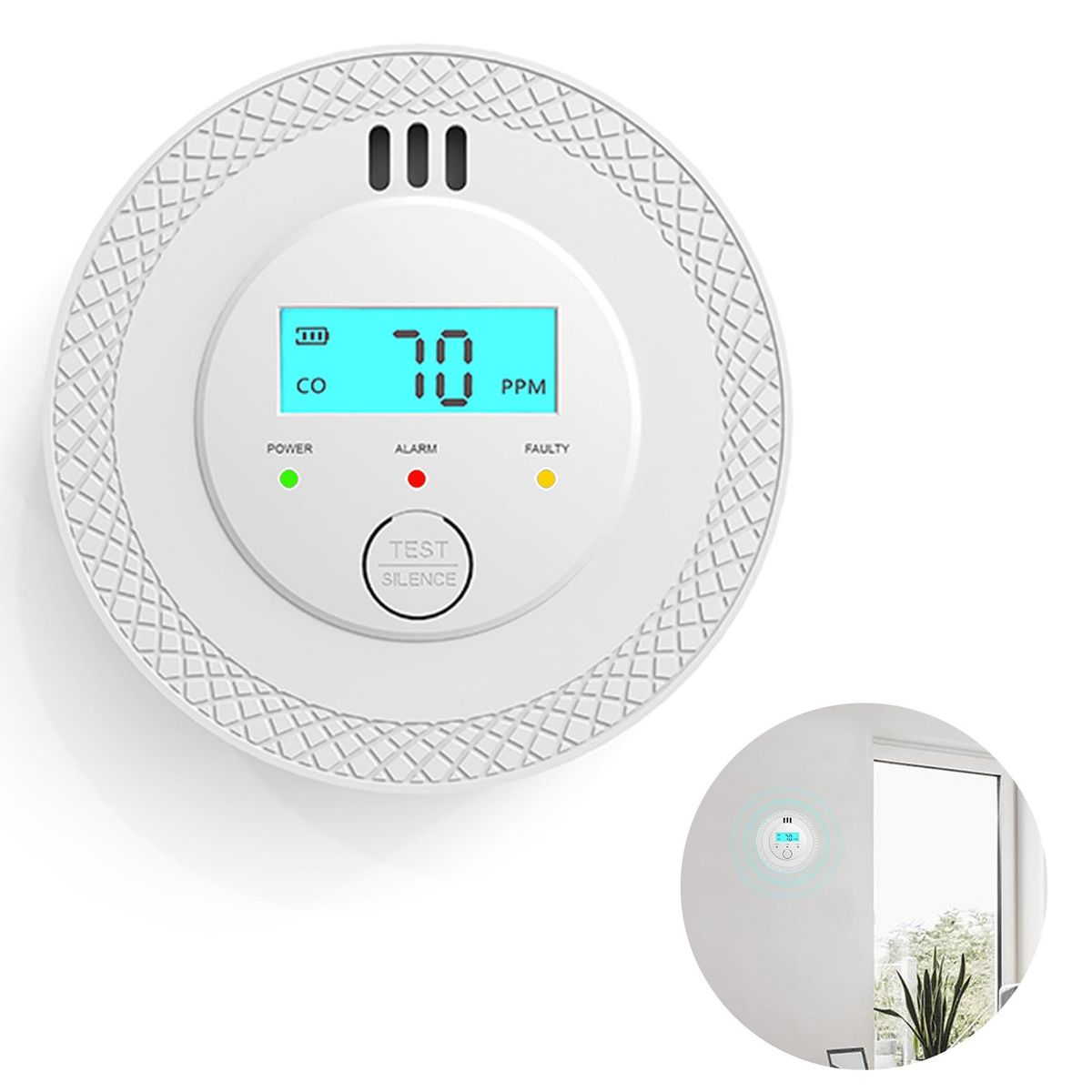 AIZO - Alarma Detector Monóxido De Carbono Autónomo Digital Blanco