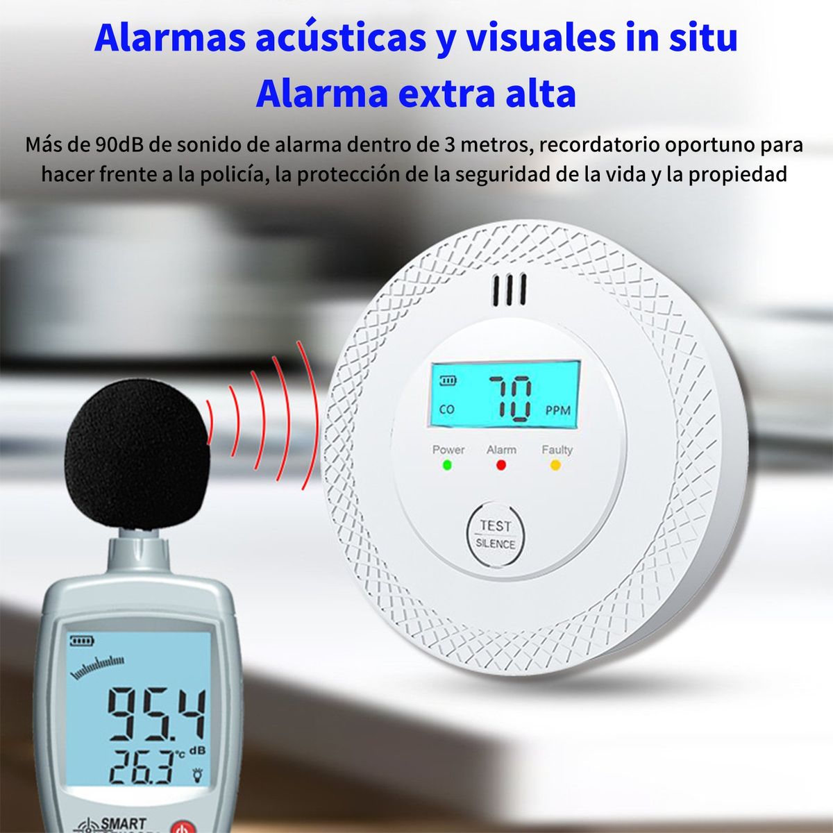 AIZO - Alarma Detector Monóxido De Carbono Autónomo Digital Blanco