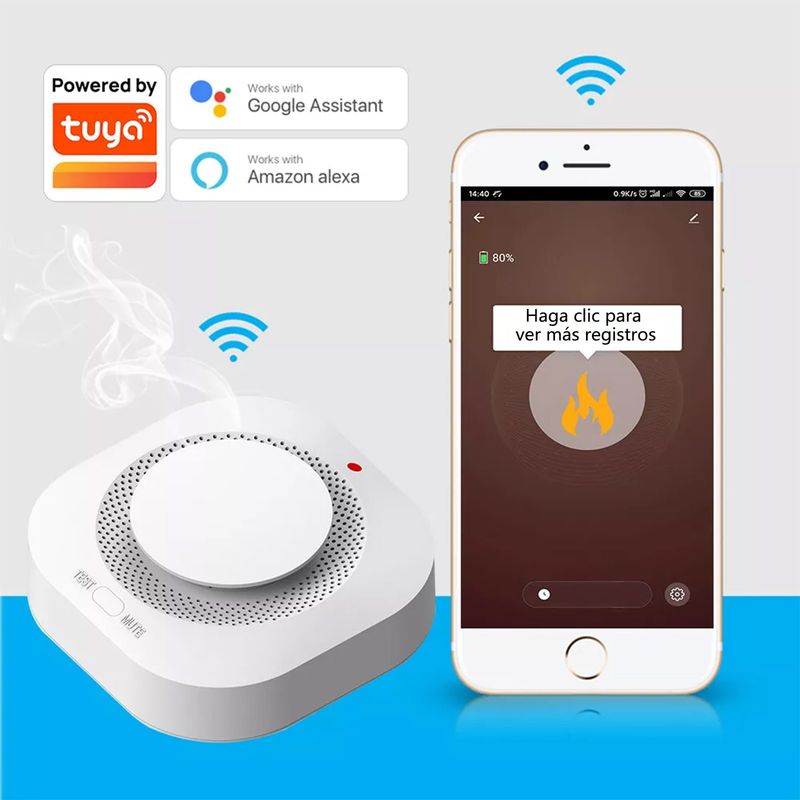 AIZO - Detector Humo Sensor Wifi Tuya App Smartlife Alarma Incendio