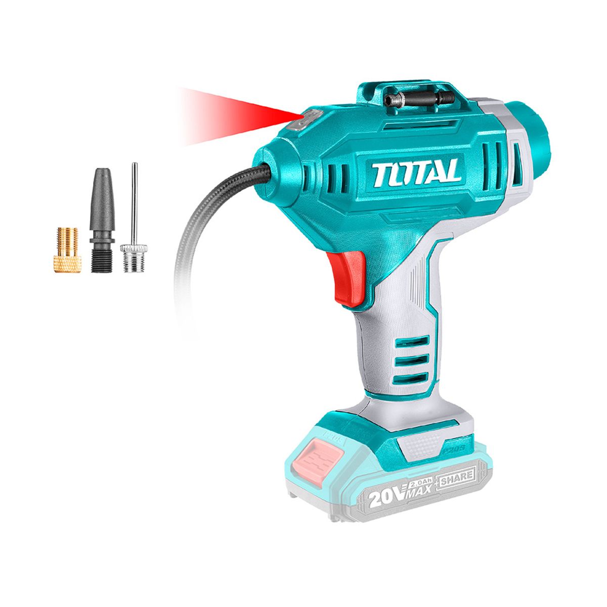 TOTAL TOOLS - Compresor de Aire inalámbrico 150Psi 20v + 3 Adaptadores TOTAL