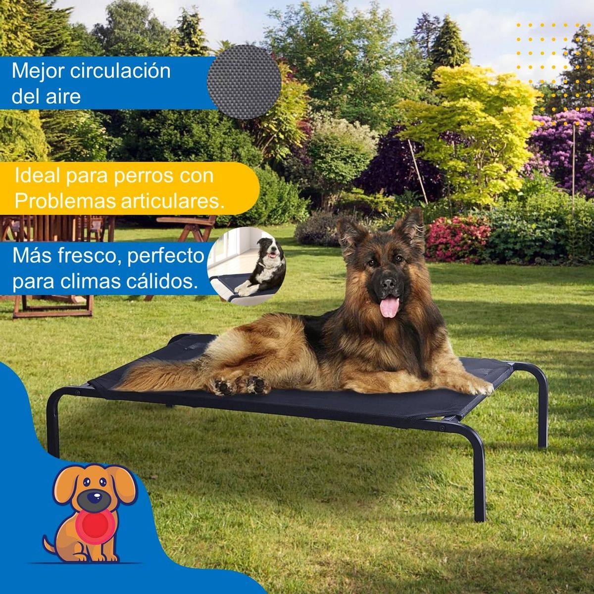 PETPAL - Cama Perro Gato Mascota Elevada Altura Petpal - Negro - S