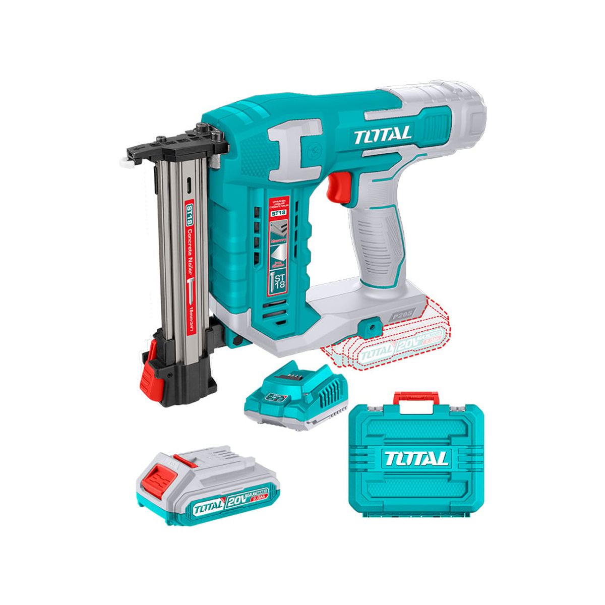 TOTAL TOOLS - Clavadora para Concreto Industrial + Bat 2ah + Carg + 200 Clavos TOTAL