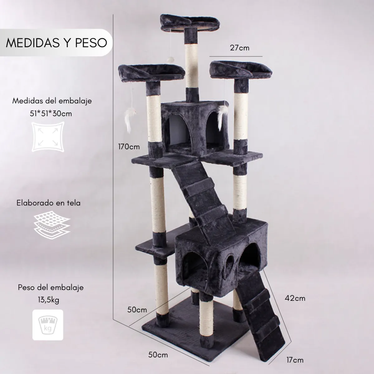 GENERICO - Torre Rascador Casa Torre Animales Para Gatos Grande