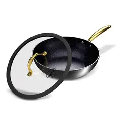 WENS - Wok Golden Series 28cm Acero Inoxidable Tapa de Vidrio