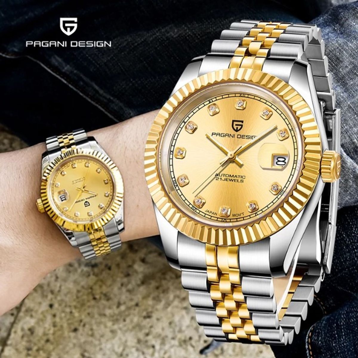 PAGANI - Reloj Hombre PAGANI DATEJUST GOLD Automático Cristal de Zafiro
