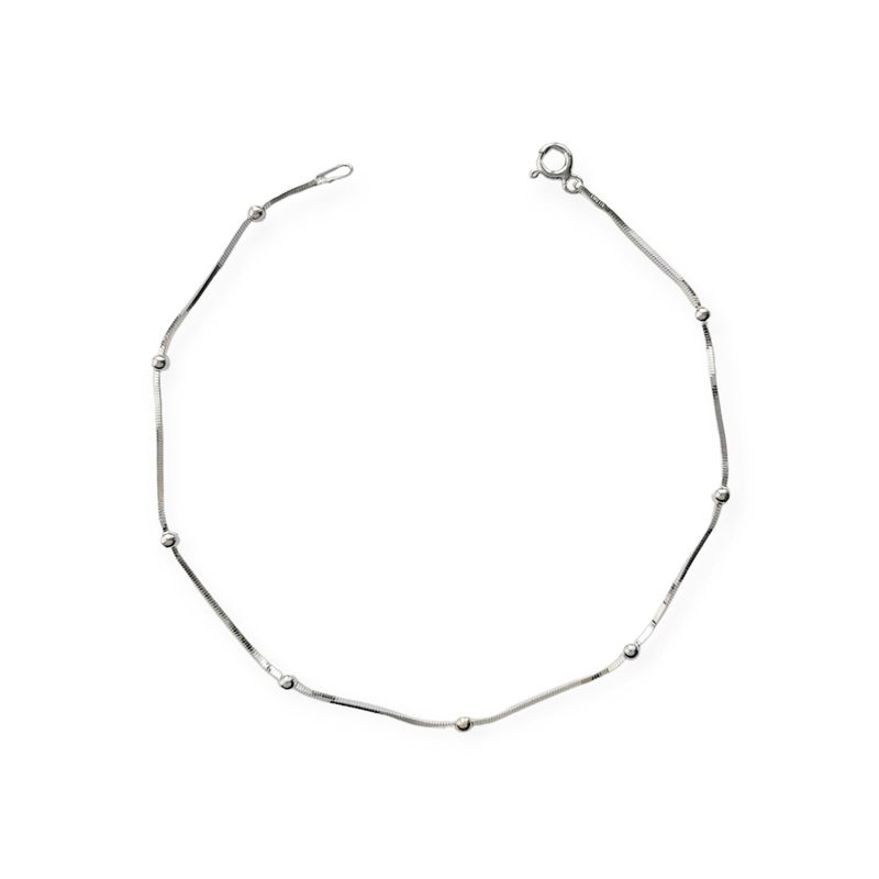 ANDREA COGGIOLA JOYAS - Tobillera Cola De Topo Cuadrada 8 Bolitas Plata Fina 925