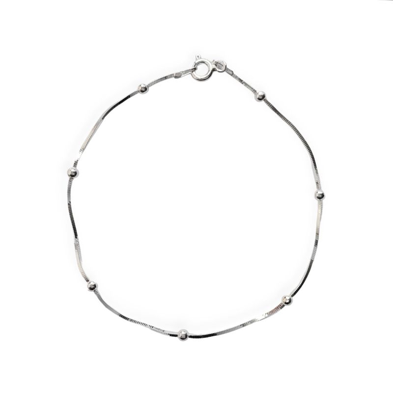 ANDREA COGGIOLA JOYAS - Pulsera Cola De Topo Cuadrada 7 Bolitas Plata Fina 925