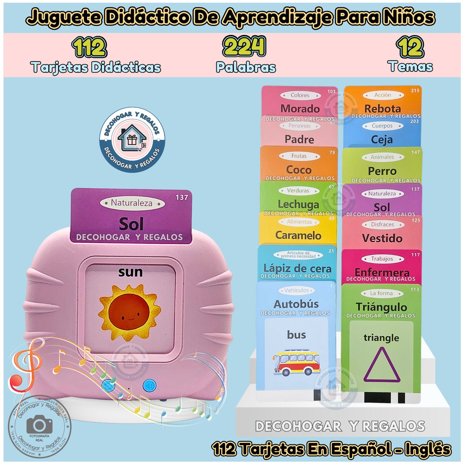 Tarjetas Flash Parlantes En Español – 224 Palabras Con Sonidos Realistas, Juguete Educativo Para Niños De 2 A 6 Años, Ideal Para Aprender Jugando