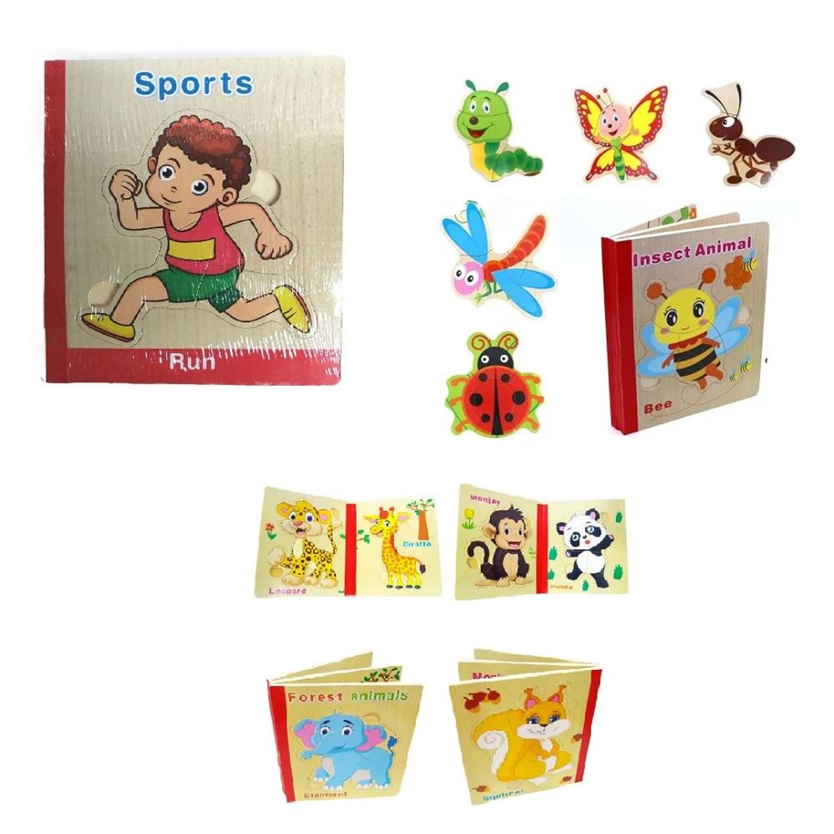 TOLIPA - Libro de madera formato Puzzle de insectos caricatura
