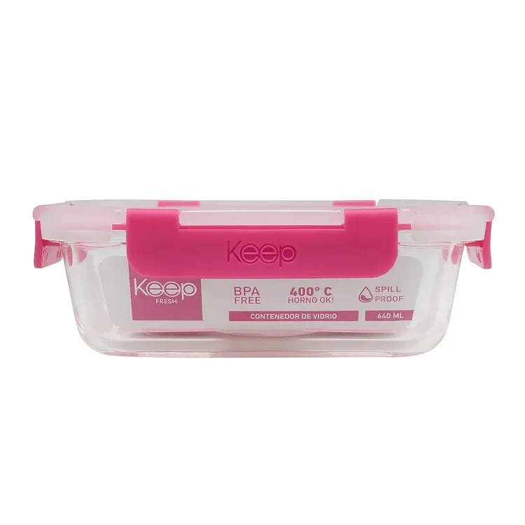 HERMETICO RECTANGULAR 640ML GLASS FUCSIA