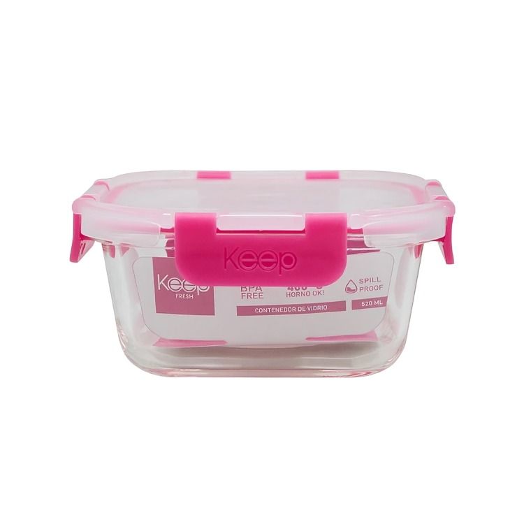 HERMETICO CUADRADO 520ML GLASS FUCSIA