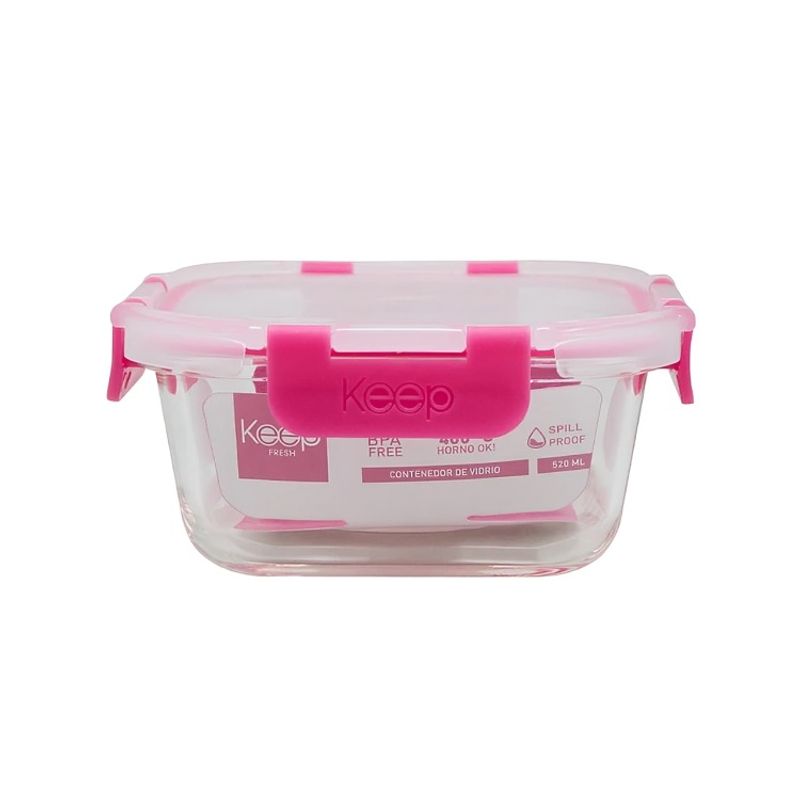 KEEP - HERMETICO CUADRADO 520ML GLASS KEEP FUCSIA