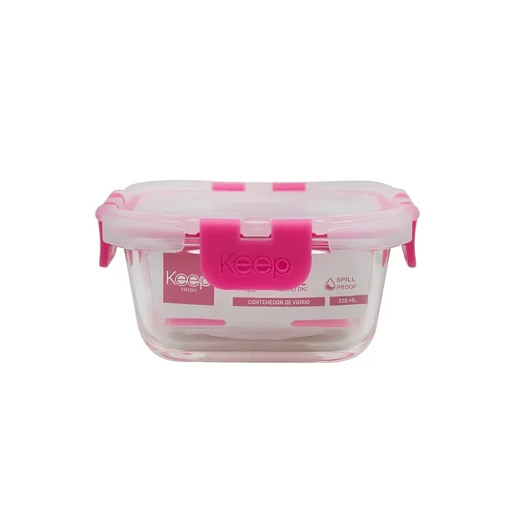 HERMETICO CUADRADO 320ML GLASS FUCSIA