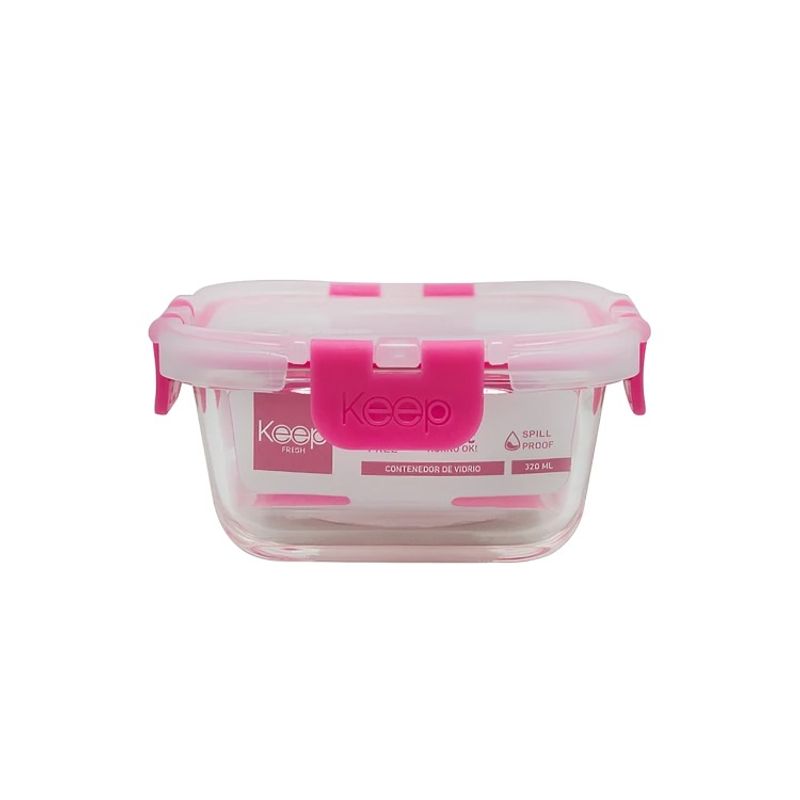 KEEP - HERMETICO CUADRADO 320ML GLASS KEEP FUCSIA