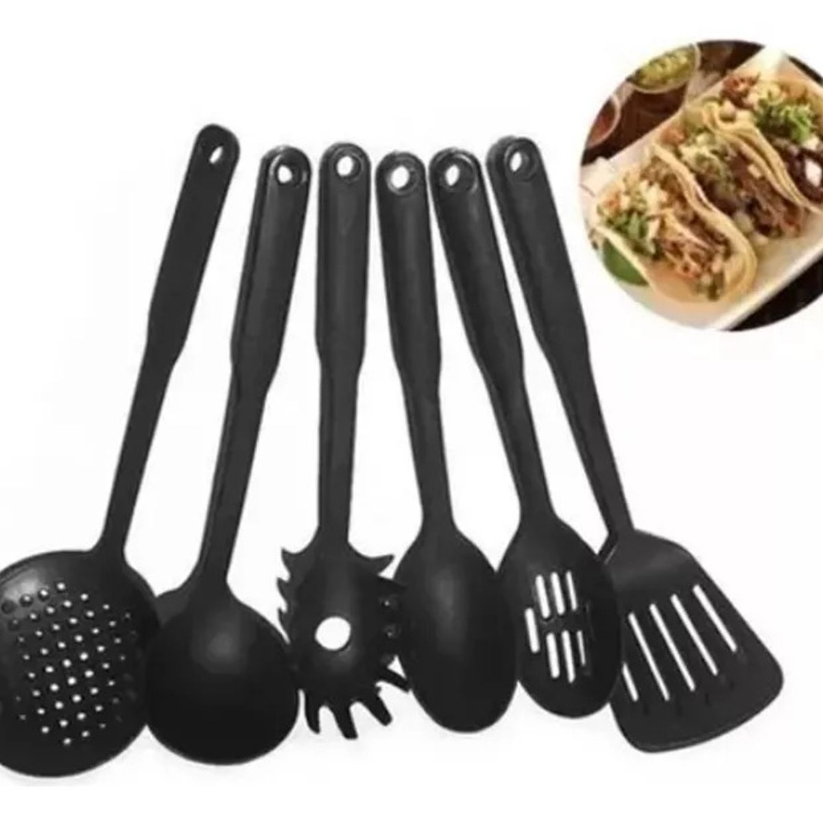 GENERICO - Set 6 Utensilios Nylon Cocina Cucharon Espatula Espumadero