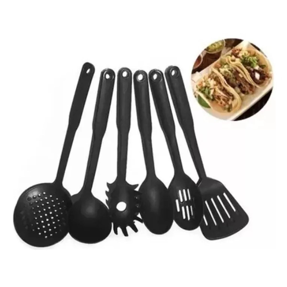 GENERICO - Set 6 Utensilios Nylon Cocina Cucharon Espatula Espumadero