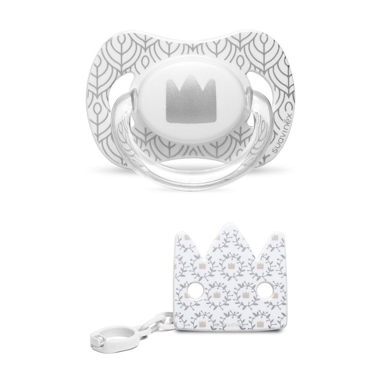SUAVINEX - CHUPETE CORONA BLANCO 6-18M + BROCHE BLANCO