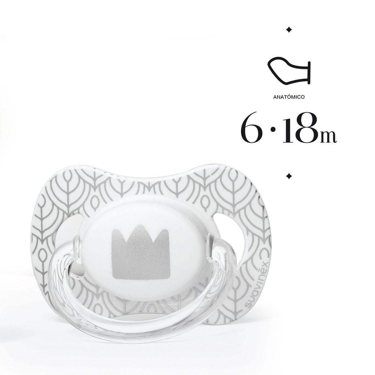 SUAVINEX - CHUPETE CORONA BLANCO 6-18M + BROCHE BLANCO