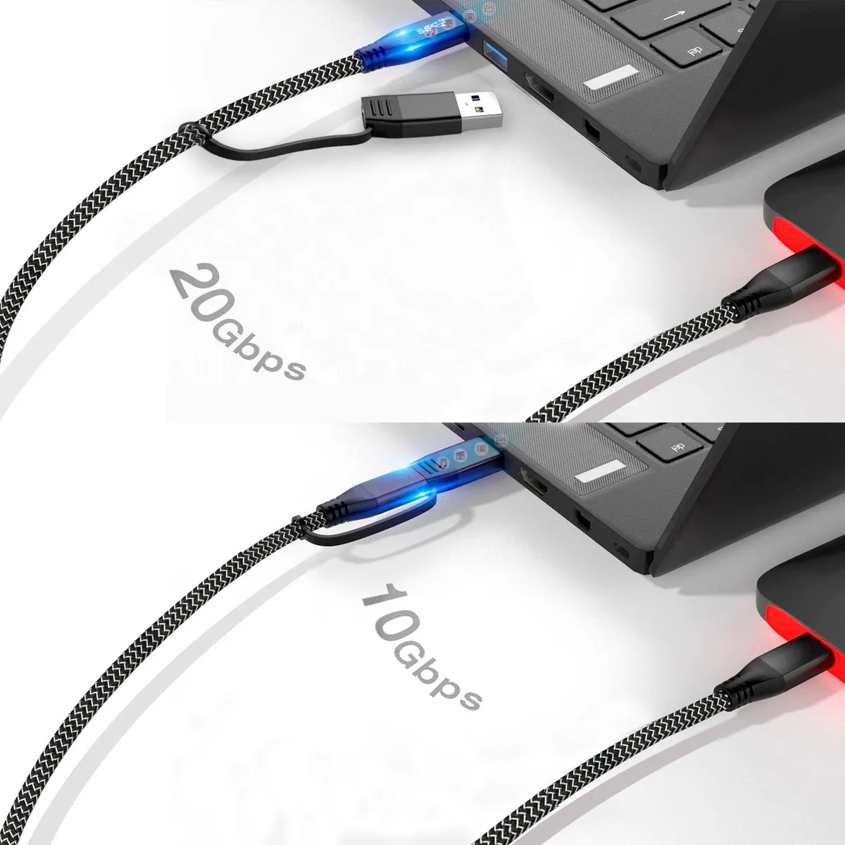 LINKON - Cable USB C a USB y C 2-en-1 Carga 100W Datos 20G 4K Linkon