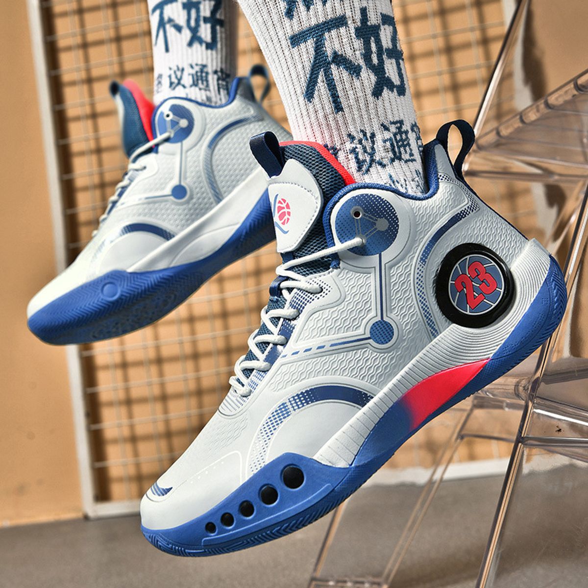 DANWEILE - Zapatillas de entrenamiento de baloncesto de caña alta - Azul